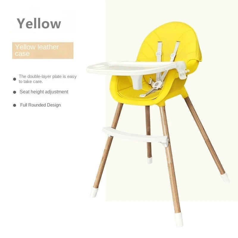Convertible Baby High Chair, Highchair/Booster/Chair with Removable Tray, Adjustable Metal Legs, 5-Point Harness PU Cushion