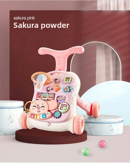 Three-in-One Early Education Baby Walker Stroller Steerable Anti-Tip Multifunctional Toddler Toy Car for Babies Learning to Walk