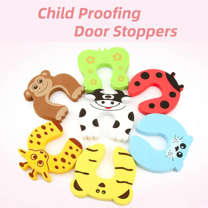 10Pcs  Baby Safety For Newborn Furniture Protection Card Door Stopper Security Cute Animal Care Child Lock Finger Protector