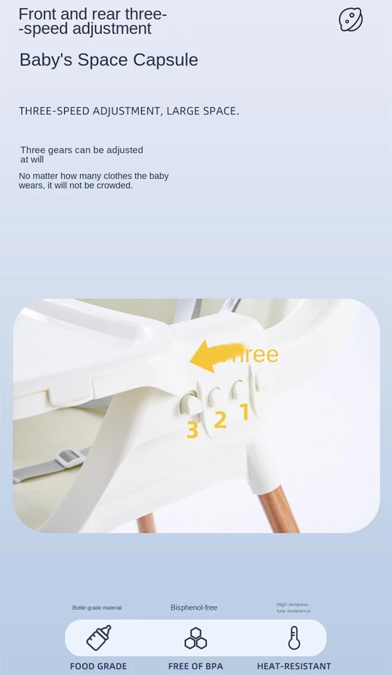 Convertible Baby High Chair, Highchair/Booster/Chair with Removable Tray, Adjustable Metal Legs, 5-Point Harness PU Cushion