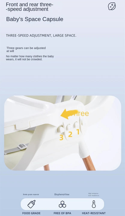 Convertible Baby High Chair, Highchair/Booster/Chair with Removable Tray, Adjustable Metal Legs, 5-Point Harness PU Cushion