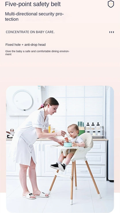 Convertible Baby High Chair, Highchair/Booster/Chair with Removable Tray, Adjustable Metal Legs, 5-Point Harness PU Cushion