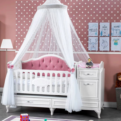 Luxury European Pine Wood Baby Crib with Changing Table & Storage Drawers