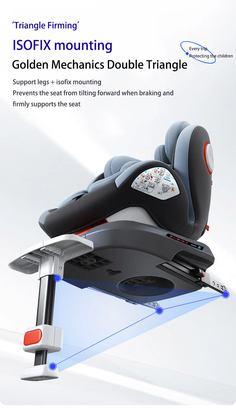 Child Car Safety Seats with ISOFIX for Baby Adjustable 360 Rotating Direction Angle 0-12 Years Suitable Car Seat with Footrest