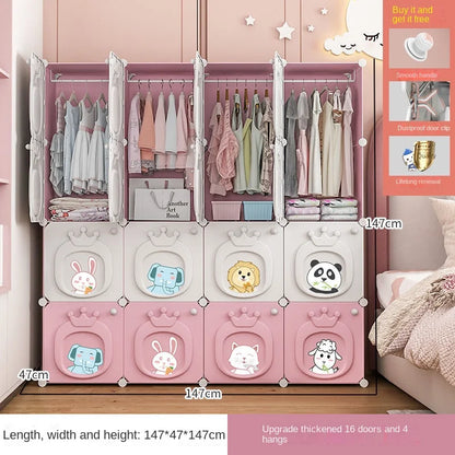 Modern Simplicity Children Bedroom Furniture Folding Wardrobe Cabinets Storage Locker Plastic Collapsible Box Clothes Closet