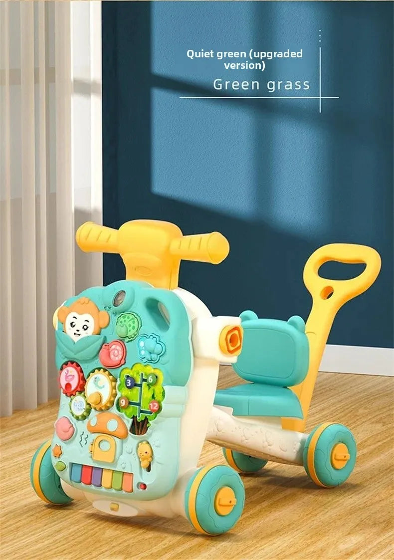 Three-in-One Early Education Baby Walker Stroller Steerable Anti-Tip Multifunctional Toddler Toy Car for Babies Learning to Walk