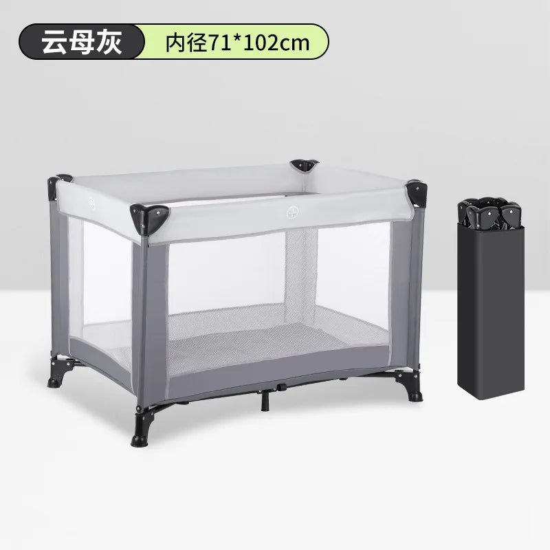Portable Playpen Bed with Protective Fence, Foldable Safety Crib for Toddler, Multifunctional Baby Bed and Home Activity Center
