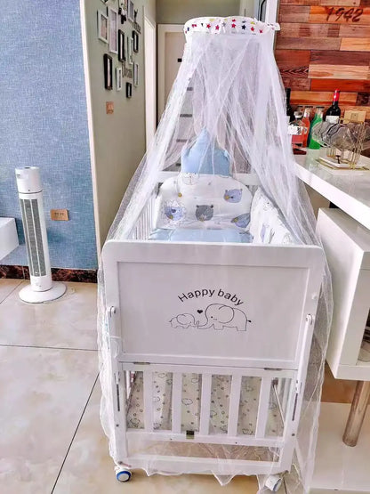 European Style 6-in-1 White Wooden Baby Crib