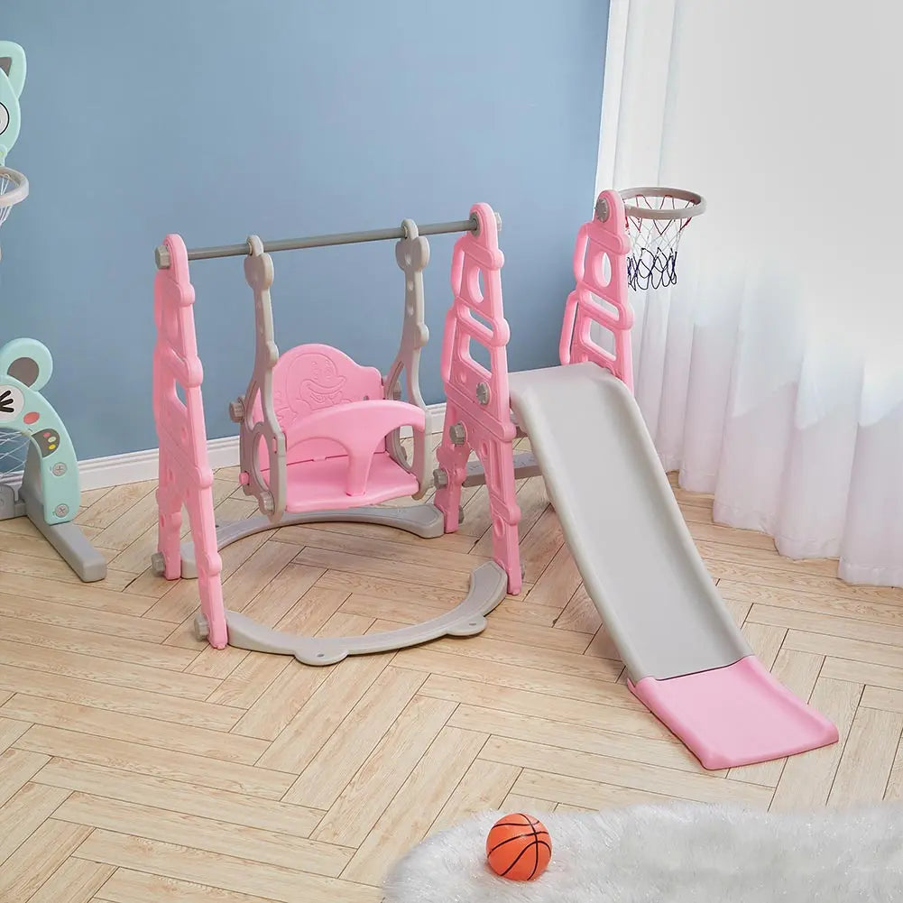 BabyBlush Toddler Swing, Slide & Basketball Playset