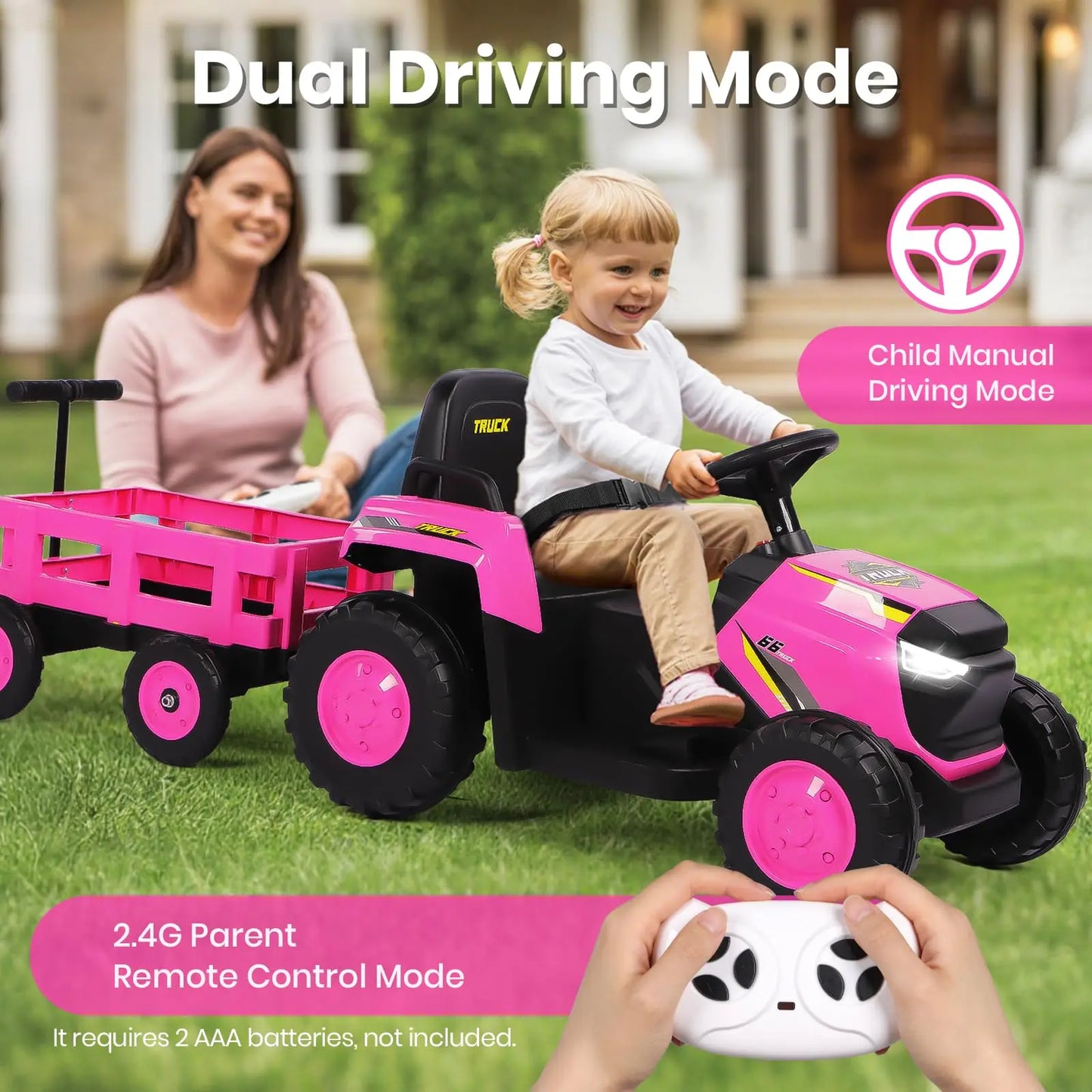12V Kids Electric Tractor Ride-On with Detachable Trailer