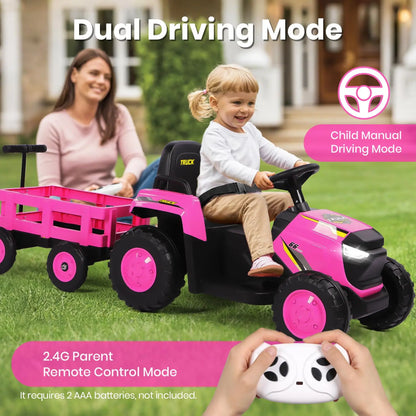 12V Kids Electric Tractor Ride-On with Detachable Trailer