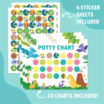 Toddler Toilet Training Chart Magnetic Reusable, Dinosaur Design, 10pcs Pooping Training Charts, 4pcs Reusable Stickers