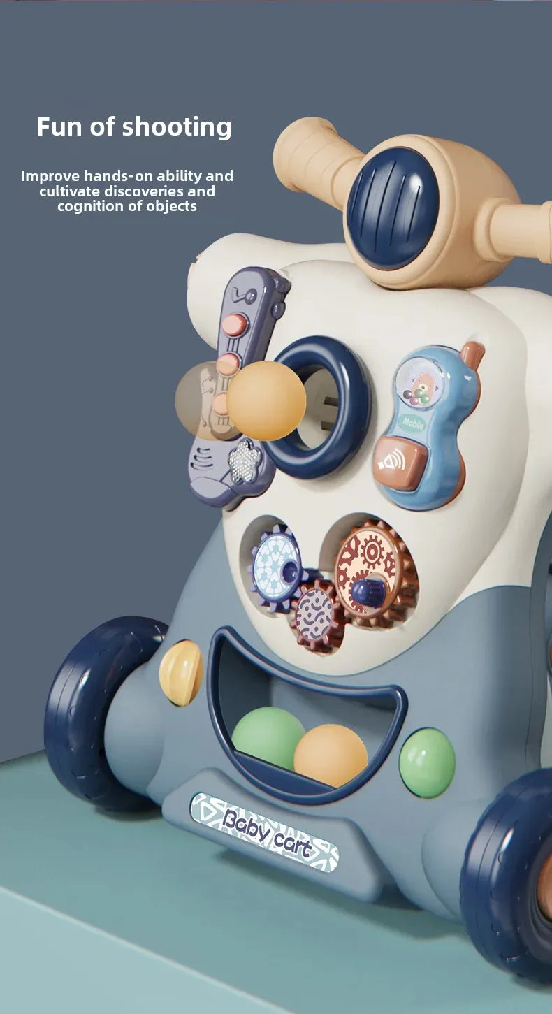 Three-in-One Early Education Baby Walker Stroller Steerable Anti-Tip Multifunctional Toddler Toy Car for Babies Learning to Walk