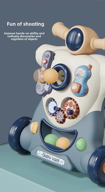 Three-in-One Early Education Baby Walker Stroller Steerable Anti-Tip Multifunctional Toddler Toy Car for Babies Learning to Walk