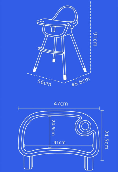 Convertible Baby High Chair, Highchair/Booster/Chair with Removable Tray, Adjustable Metal Legs, 5-Point Harness PU Cushion