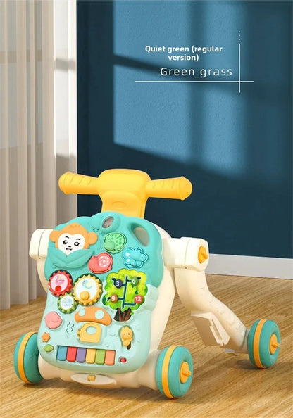 Three-in-One Early Education Baby Walker Stroller Steerable Anti-Tip Multifunctional Toddler Toy Car for Babies Learning to Walk