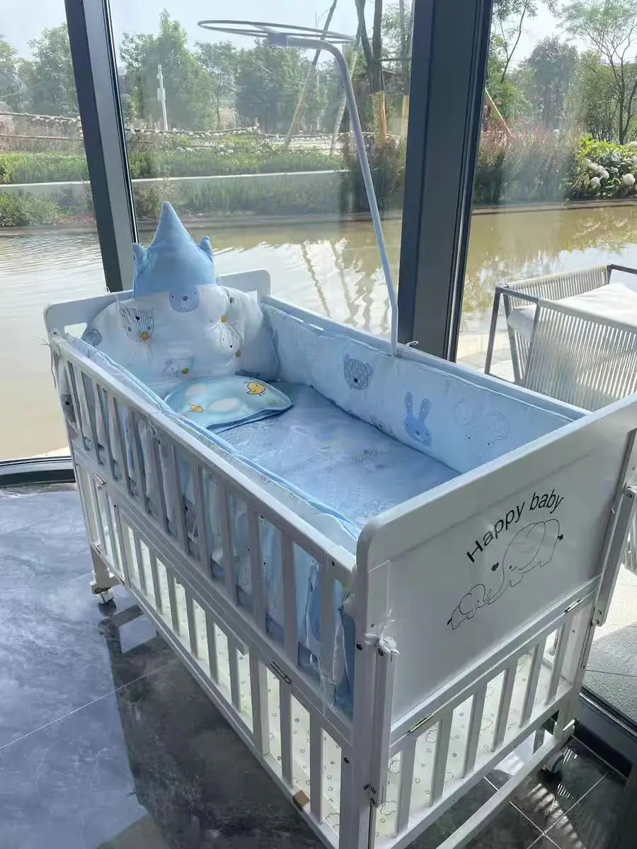 European Style 6-in-1 White Wooden Baby Crib