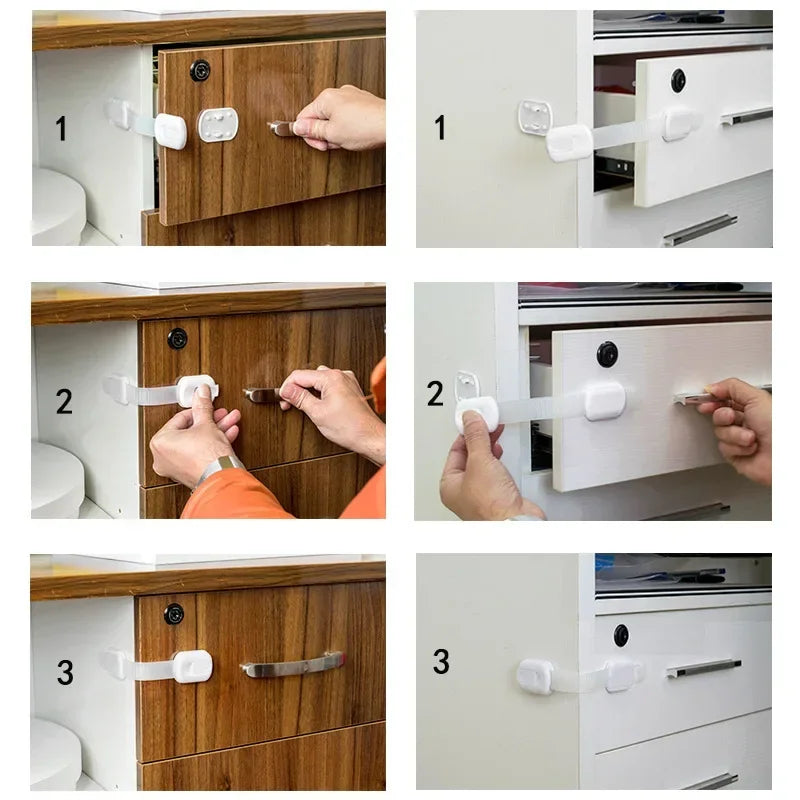 Baby Safety Lock Drawer Child Safety Cabinet Locks Adhesive Cabinet for Drawer Door Latches Baby Safe Straps Child Door Security