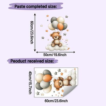 Adorable Teddy Bear Wall Decals Removable Decor With Balloons Stars & Clouds For Kids’ Bedroom Playroom Baby Nursery