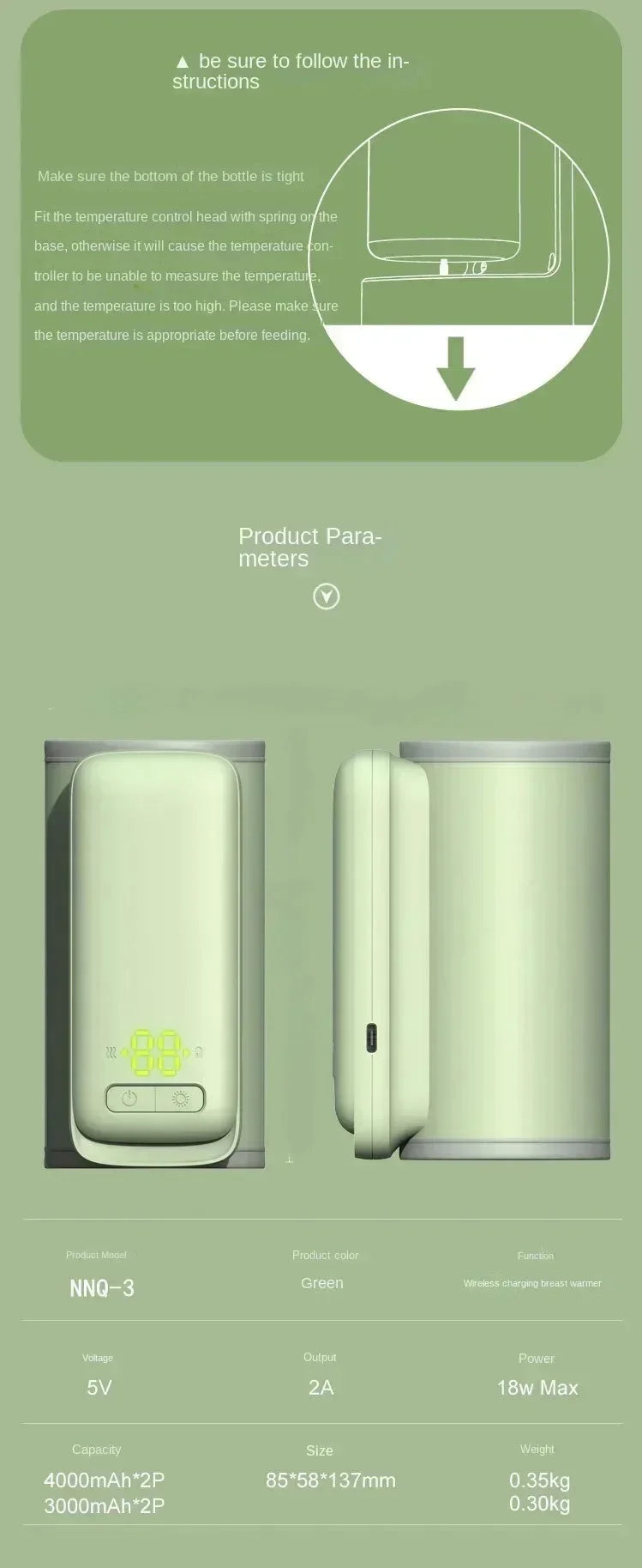 Rechargeable Baby Bottle Warmer 6Levels Temperature Adjustment with Temperature Display Warmer Sleeve Feeding Accessories