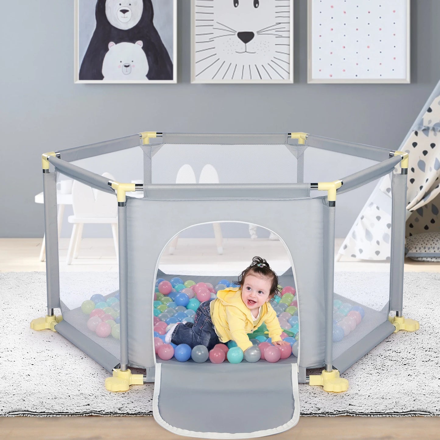 BabyBlush 6-Panel Baby Playpen with 30 Play Balls