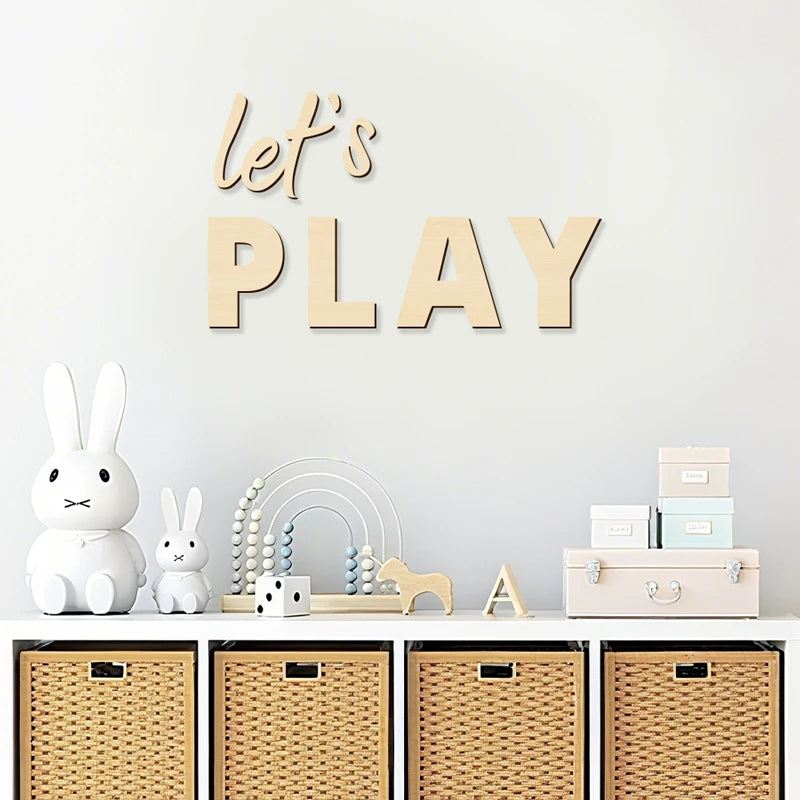 “Let’s Play” Wooden Wall Sign – Playroom Magic Starts Here