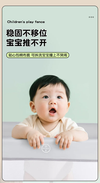 Portable Playpen Bed with Protective Fence, Foldable Safety Crib for Toddler, Multifunctional Baby Bed and Home Activity Center