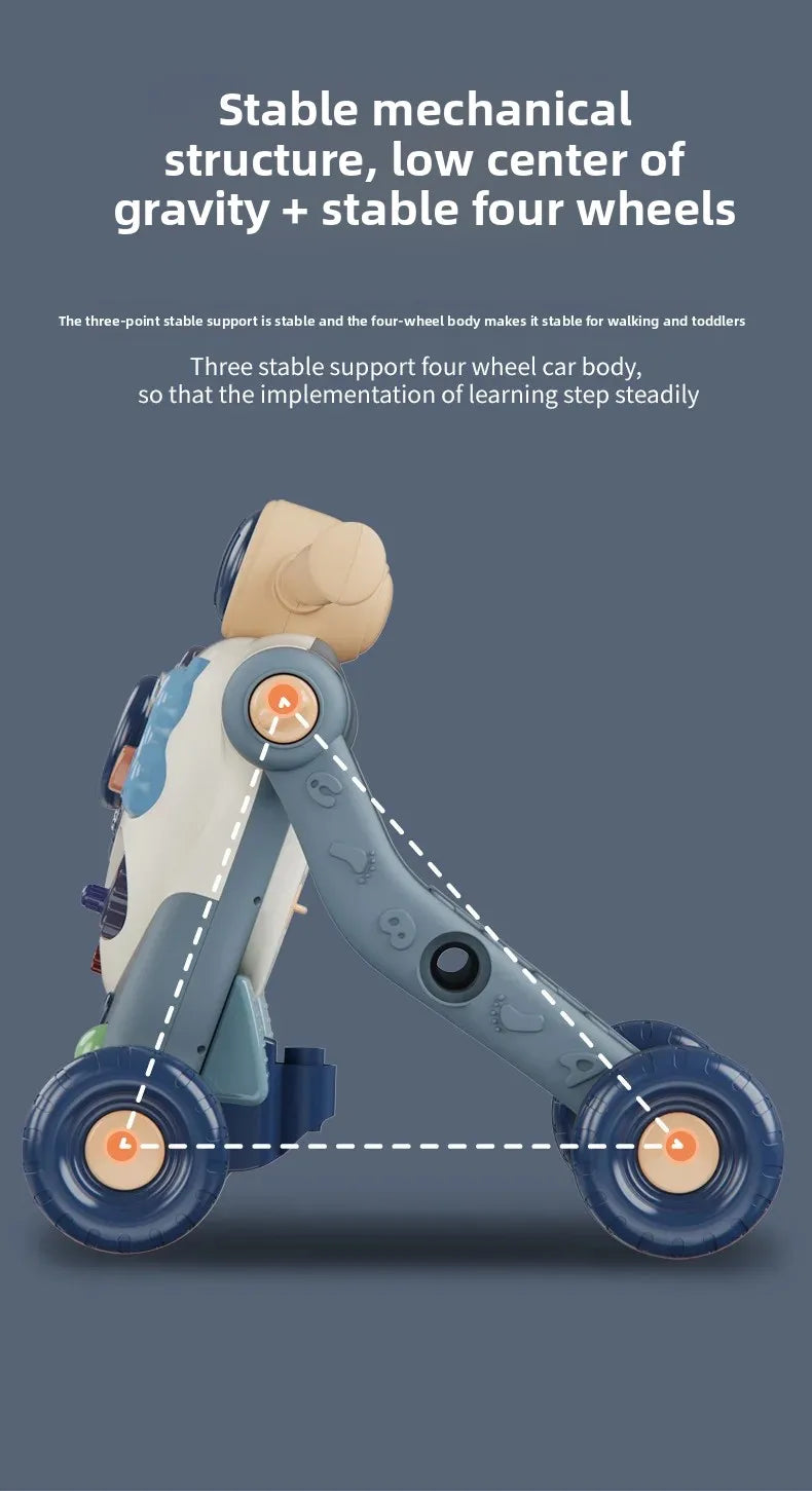 Three-in-One Early Education Baby Walker Stroller Steerable Anti-Tip Multifunctional Toddler Toy Car for Babies Learning to Walk