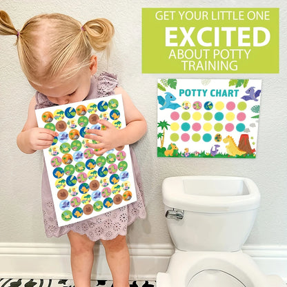 Toddler Toilet Training Chart Magnetic Reusable, Dinosaur Design, 10pcs Pooping Training Charts, 4pcs Reusable Stickers