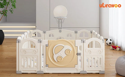 BabyBlush Foldable Baby Playpen with Basketball Hoop & 50 Pit Balls (14 Panel)