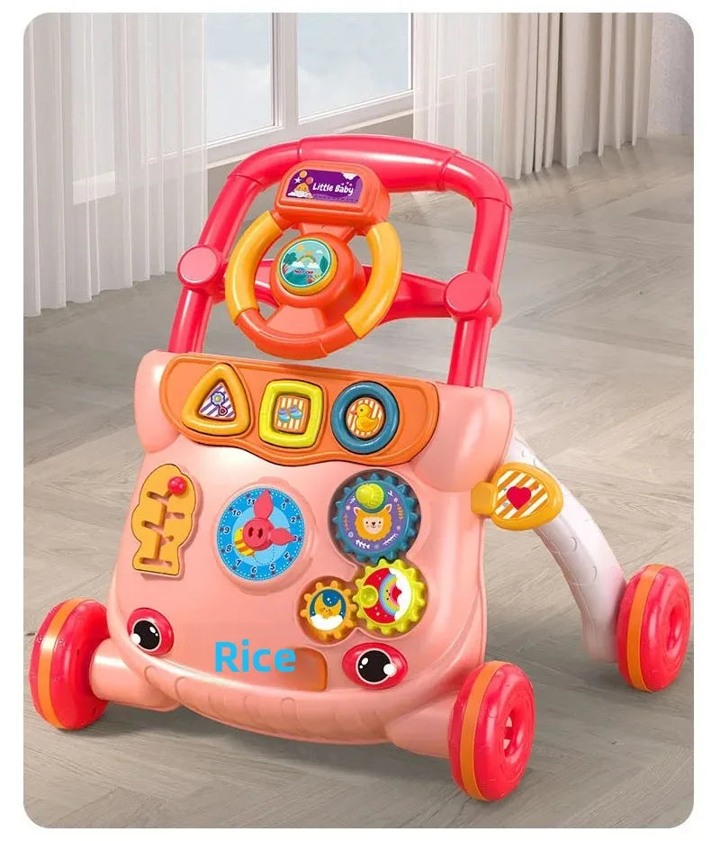 Three-in-One Early Education Baby Walker Stroller Steerable Anti-Tip Multifunctional Toddler Toy Car for Babies Learning to Walk