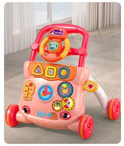 Three-in-One Early Education Baby Walker Stroller Steerable Anti-Tip Multifunctional Toddler Toy Car for Babies Learning to Walk