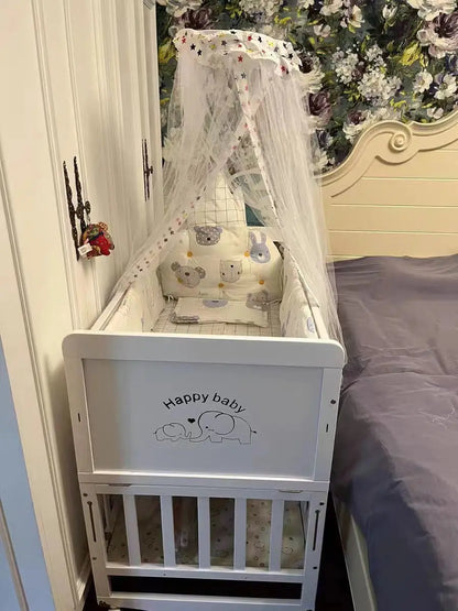 European Style 6-in-1 White Wooden Baby Crib