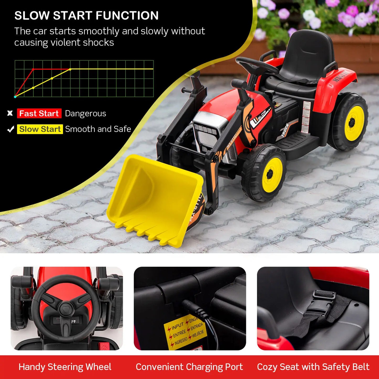 12V Kids Ride-On Excavator Loader with Remote Control