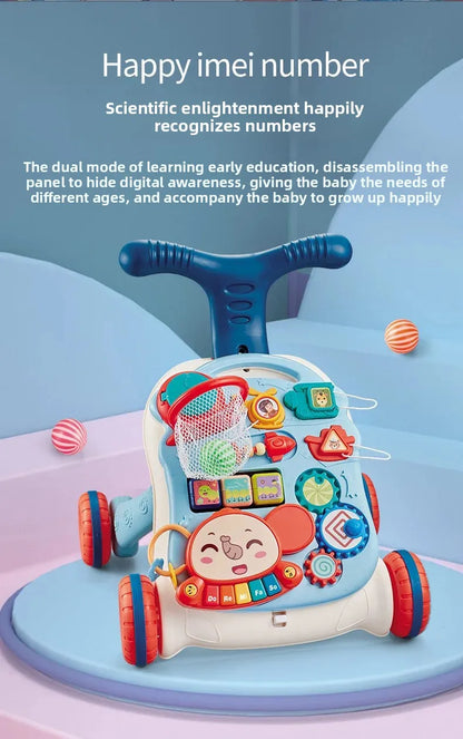 Three-in-One Early Education Baby Walker Stroller Steerable Anti-Tip Multifunctional Toddler Toy Car for Babies Learning to Walk