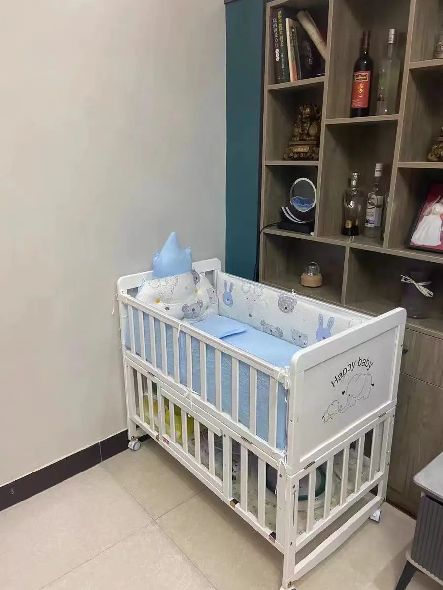 European Style 6-in-1 White Wooden Baby Crib