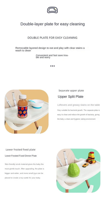 Convertible Baby High Chair, Highchair/Booster/Chair with Removable Tray, Adjustable Metal Legs, 5-Point Harness PU Cushion