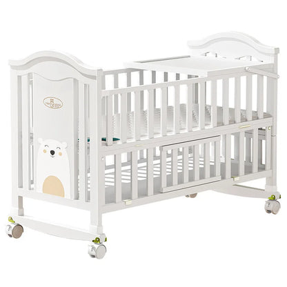 Solid Wood Baby Crib – European Style Movable Newborn Cradle