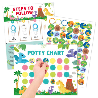Toddler Toilet Training Chart Magnetic Reusable, Dinosaur Design, 10pcs Pooping Training Charts, 4pcs Reusable Stickers