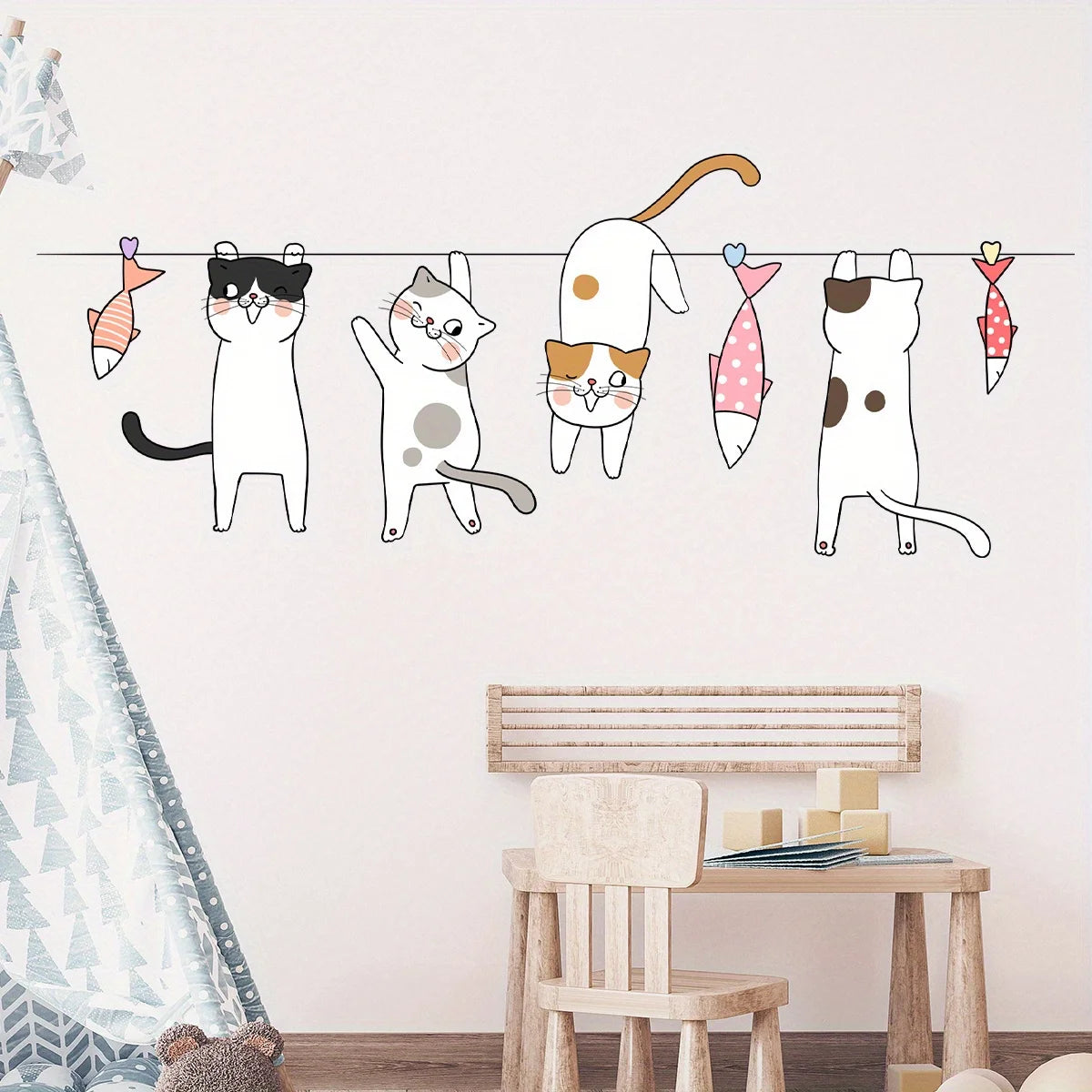 Cute Cat & Fish Wall Stickers – Playful Nursery Charm