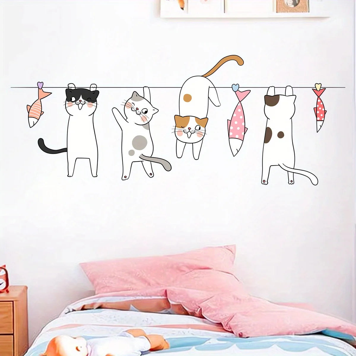 Cute Cat & Fish Wall Stickers – Playful Nursery Charm