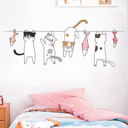 Cute Cat & Fish Wall Stickers – Playful Nursery Charm