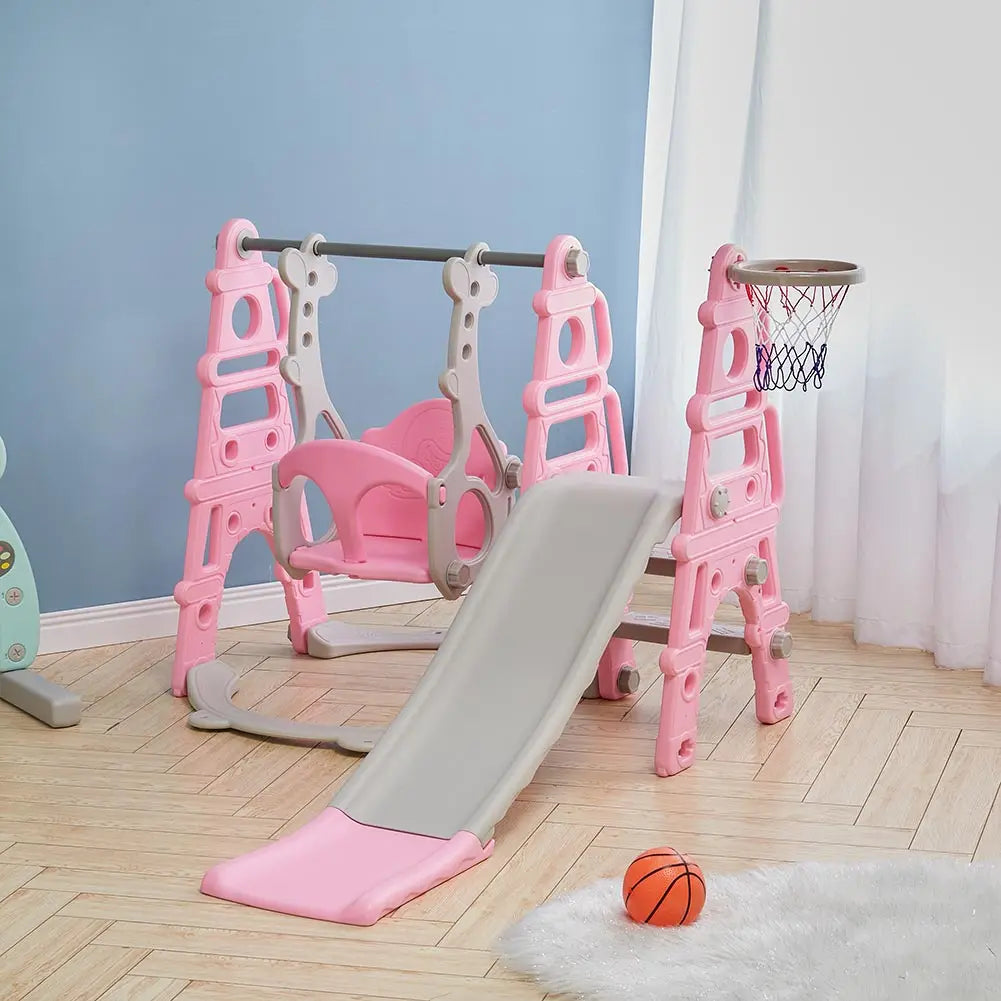 BabyBlush Toddler Swing, Slide & Basketball Playset