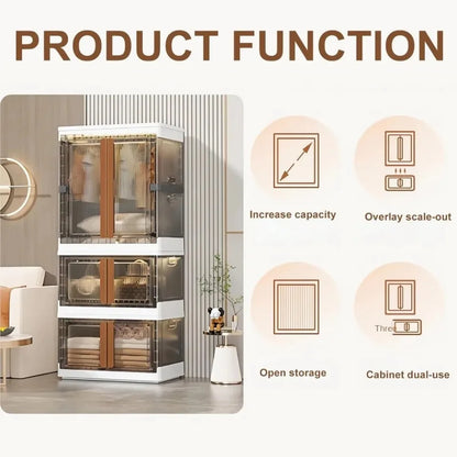 Folding Wardrobe Storage Cabinet Installation Free Movable Transparent Kids Clothing Organization Simple Foldable Closet Cabinet