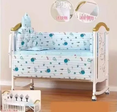 1.2m Convertible Wooden Baby Crib with Diaper Table & Mosquito Net