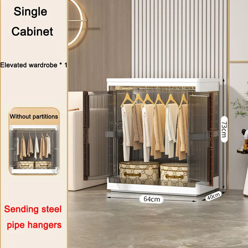 Folding Wardrobe Storage Cabinet Installation Free Movable Transparent Kids Clothing Organization Simple Foldable Closet Cabinet