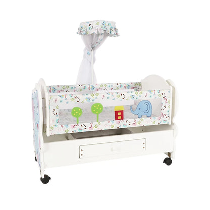 Classic White Wooden Baby Cot with Elephant Pattern, Storage Drawer & Net