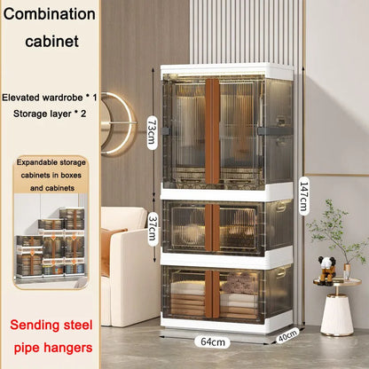 Folding Wardrobe Storage Cabinet Installation Free Movable Transparent Kids Clothing Organization Simple Foldable Closet Cabinet