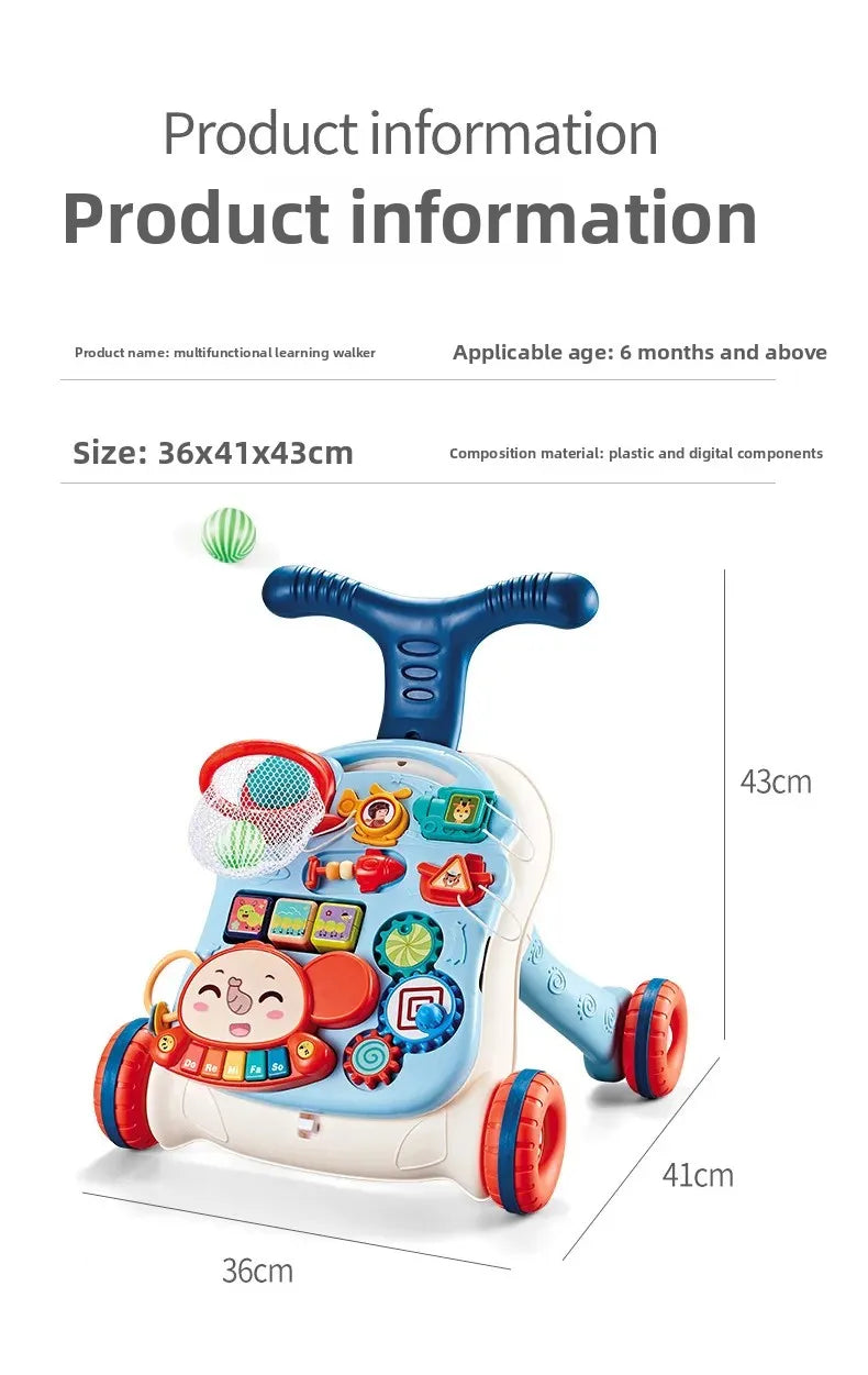 Three-in-One Early Education Baby Walker Stroller Steerable Anti-Tip Multifunctional Toddler Toy Car for Babies Learning to Walk