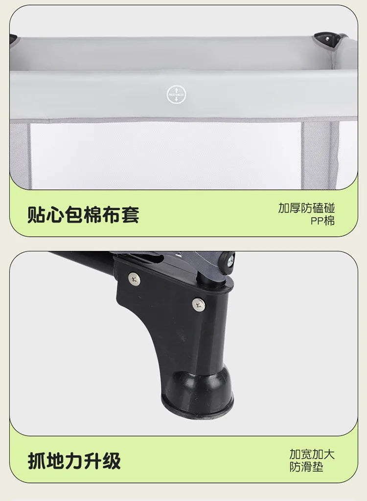 Portable Playpen Bed with Protective Fence, Foldable Safety Crib for Toddler, Multifunctional Baby Bed and Home Activity Center